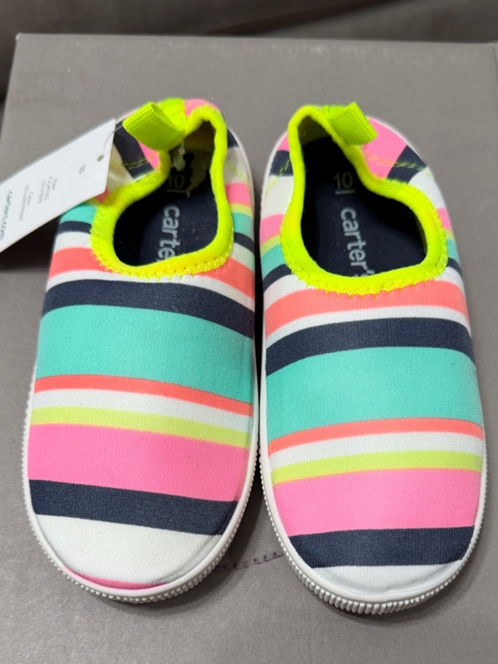 Carter's Striped Slip-On Sneakers - Pink, Teal & Neon Yellow